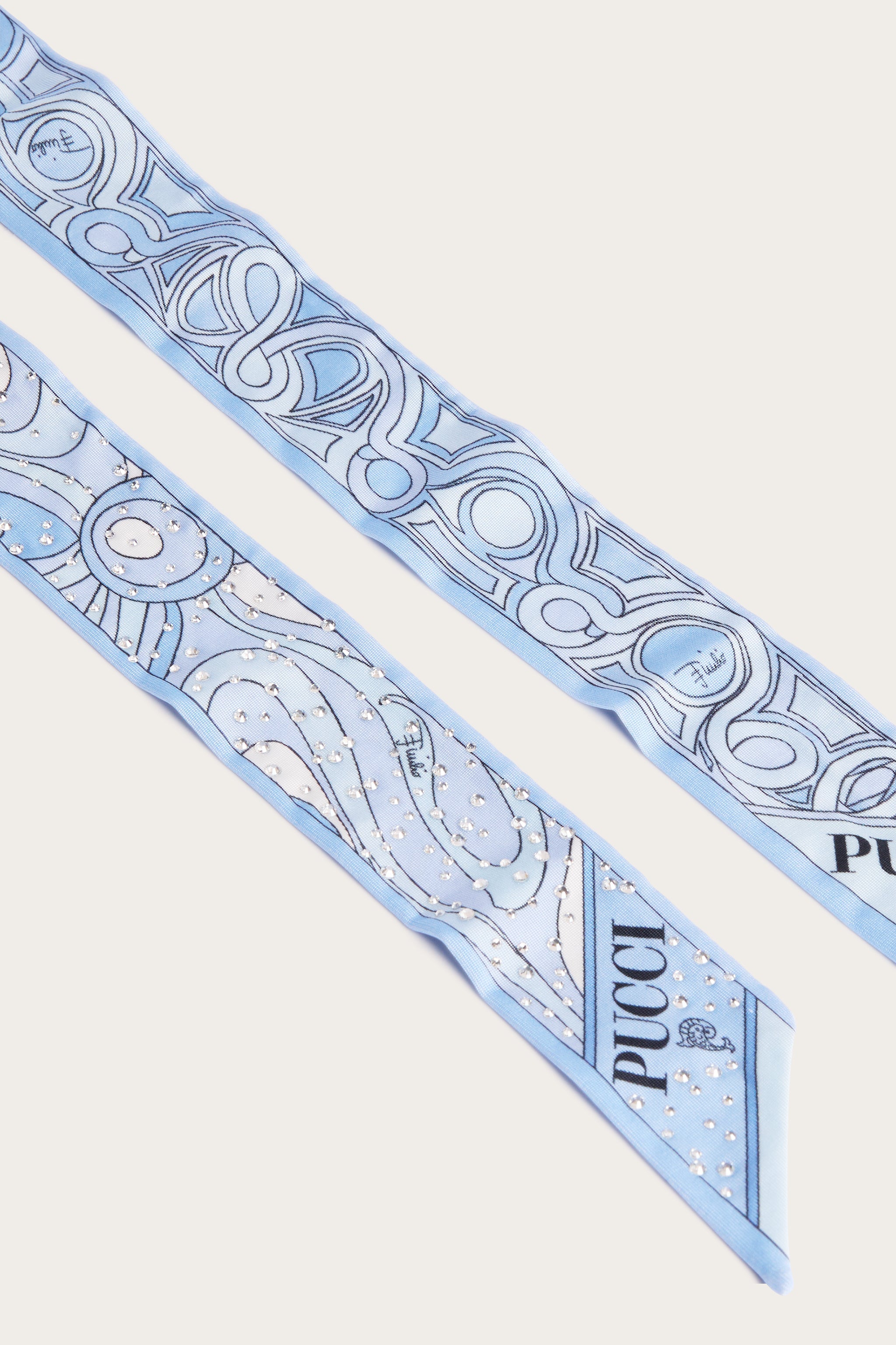 Emilio Pucci Silks 6HGB256HC302 bandeau foulard bleu clair strass