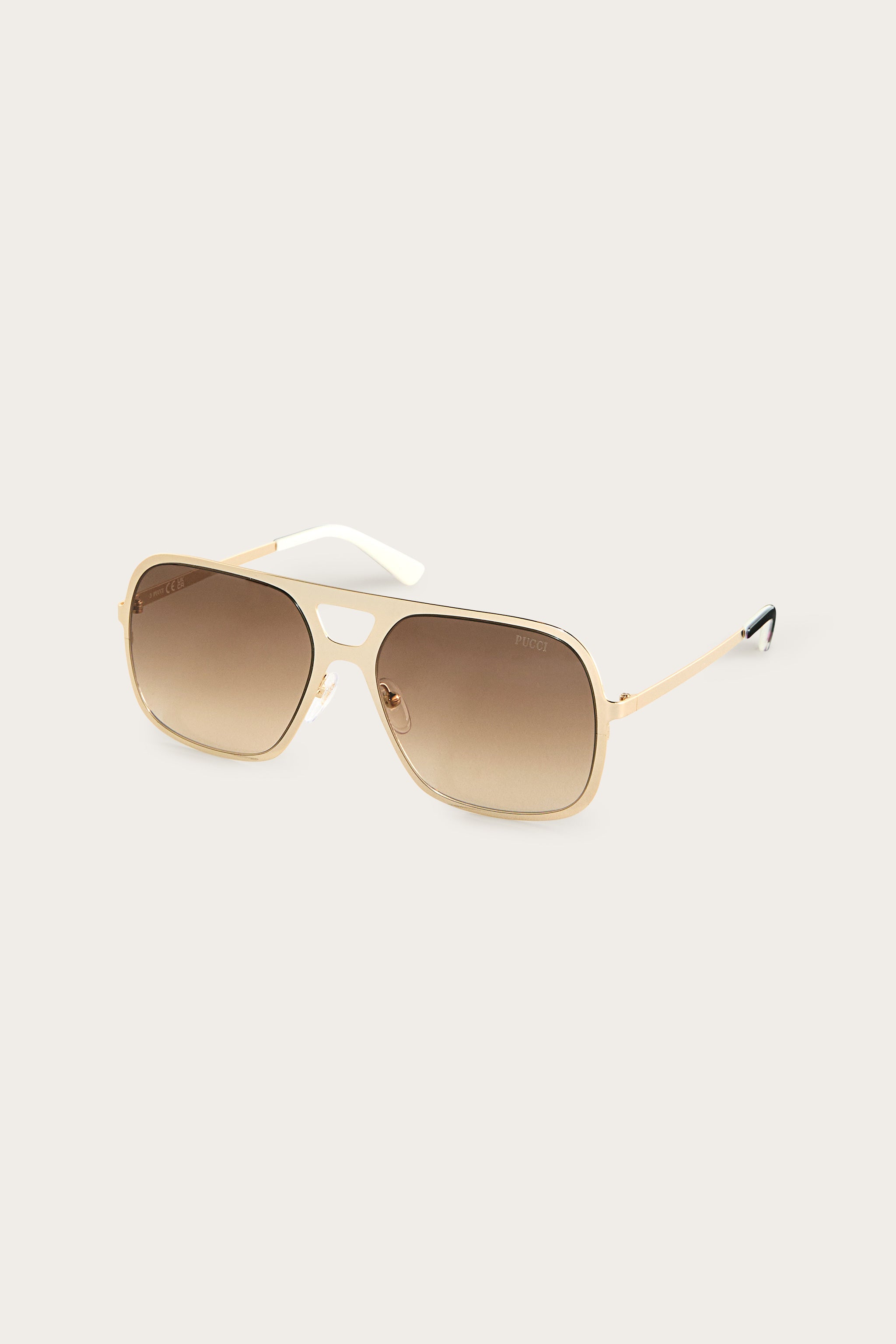 Emilio Pucci aviateur lunettes de soleil marron métal doré