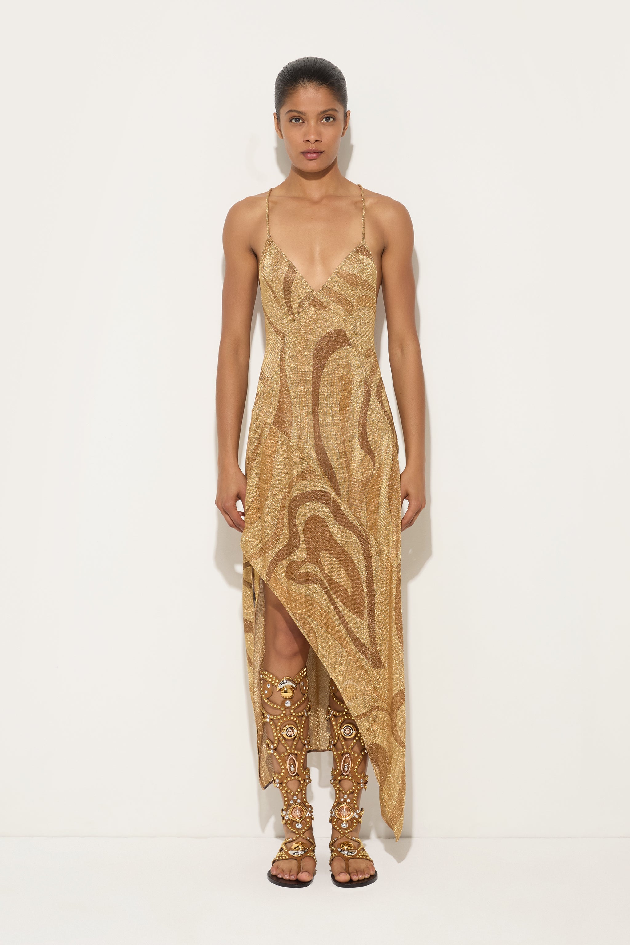 Emilio Pucci Robe Lamé Or 38 Imprimé Marmo