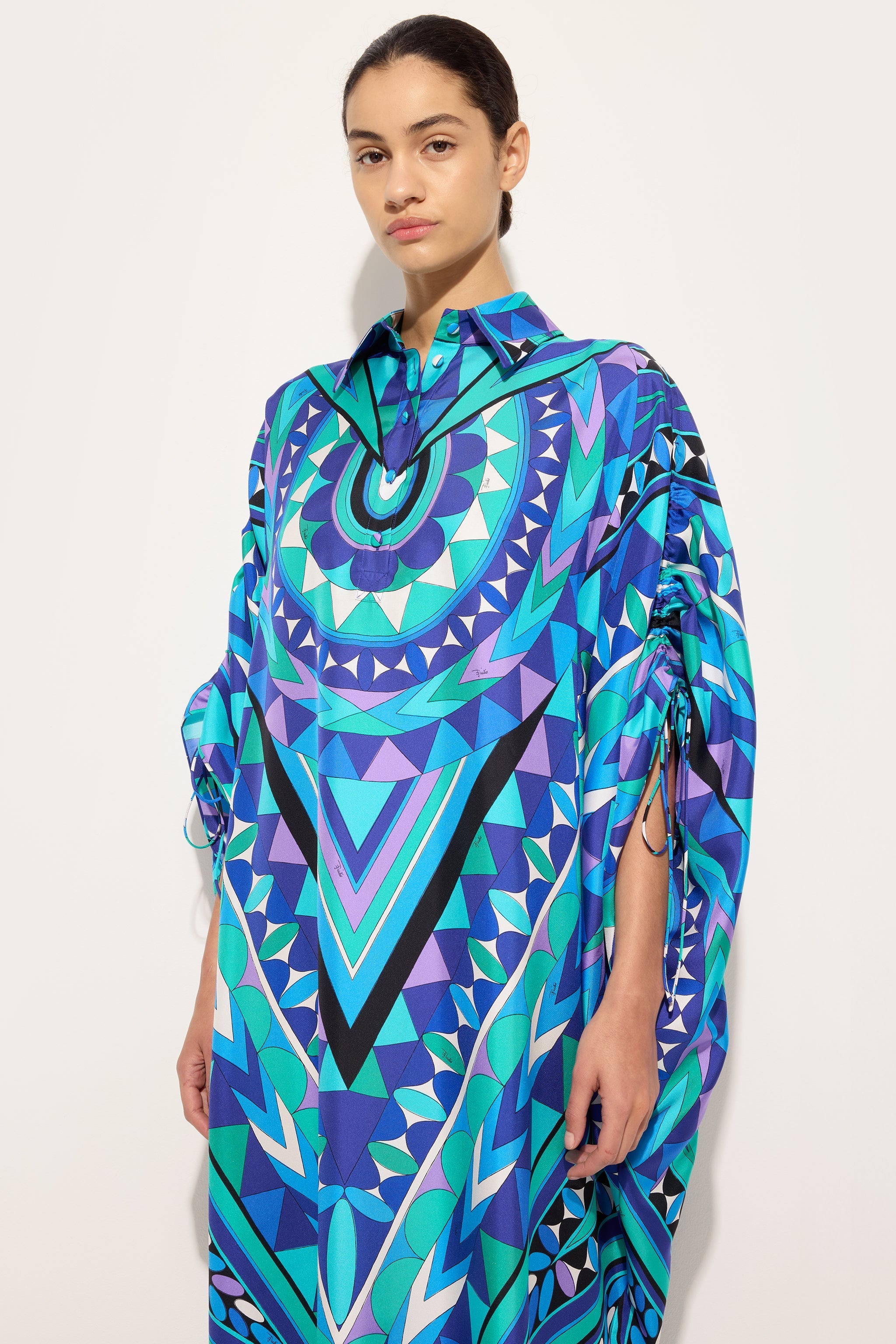 Emilio Pucci Kaftans caftan soie turquoise bleu 38 Manuba