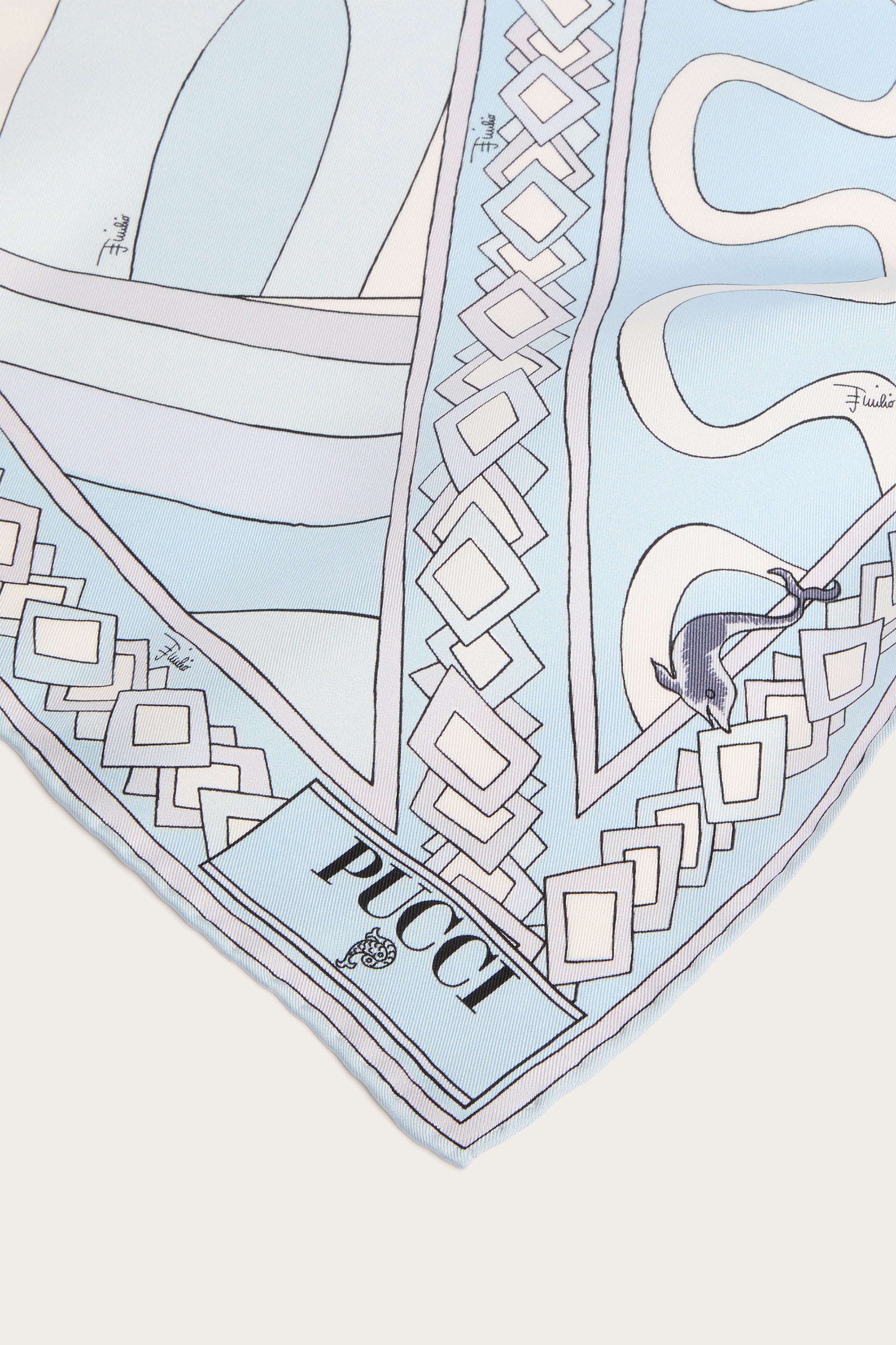 Emilio Pucci Silks Carré foulard soie bleu clair 90x90 Onda