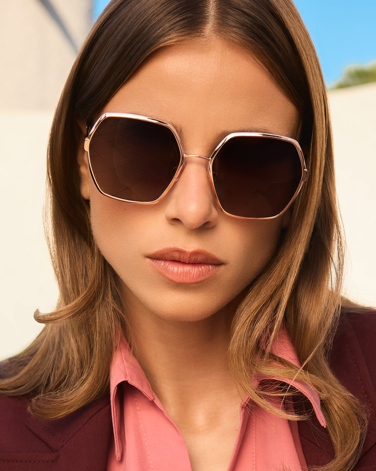 Clémence & Margaux Pampelonne lunettes de soleil doré hexagonal