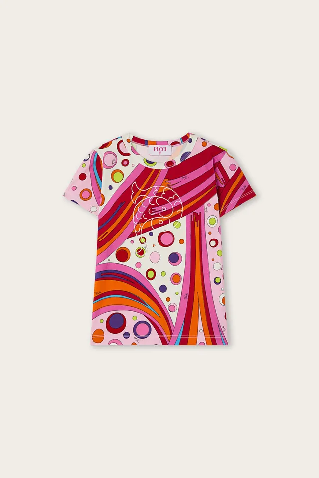 Emilio Pucci Junior T-Shirt Jersey Fontane Multicolore