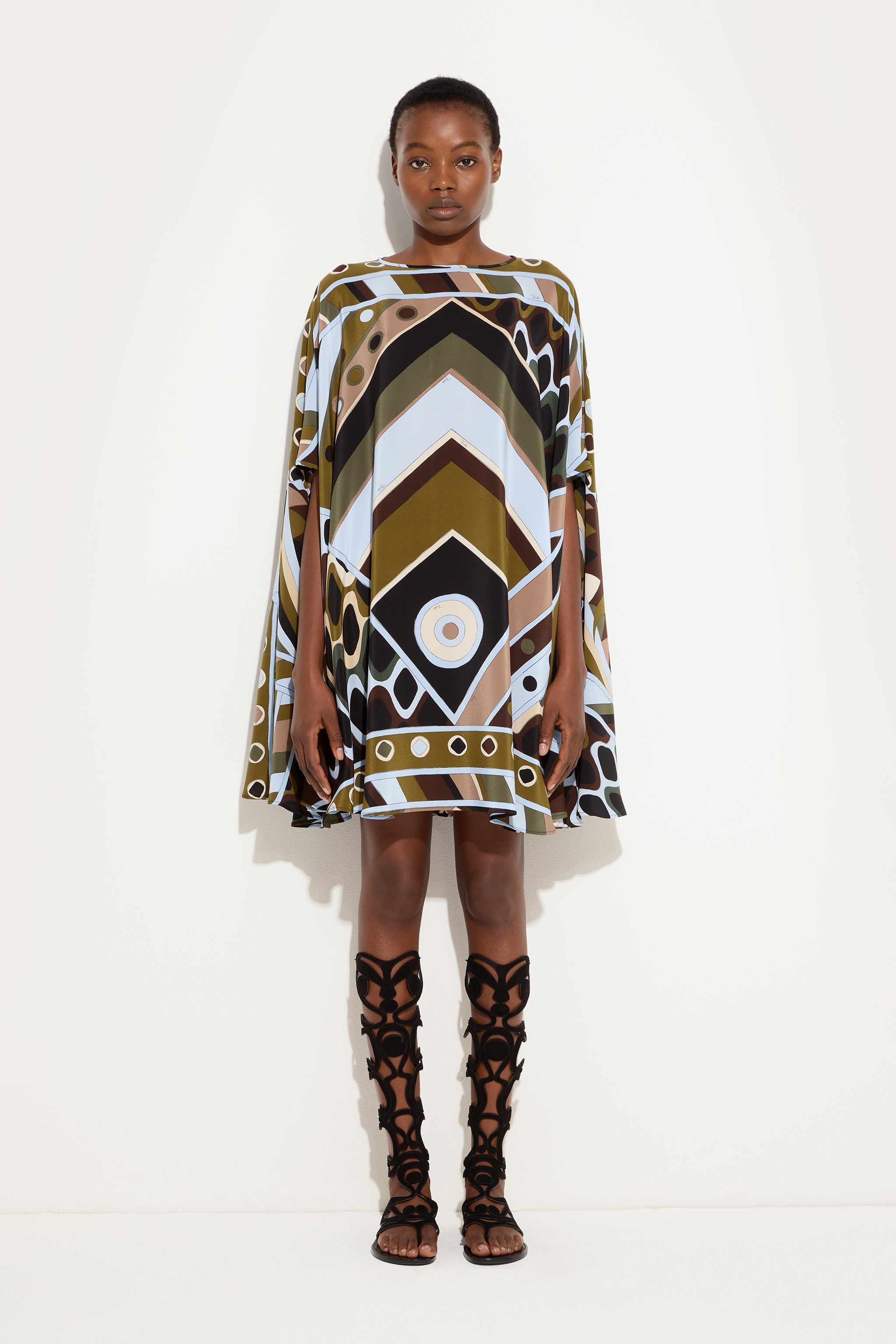 Emilio Pucci Kaftans caftan soie Vivara kaki bleu