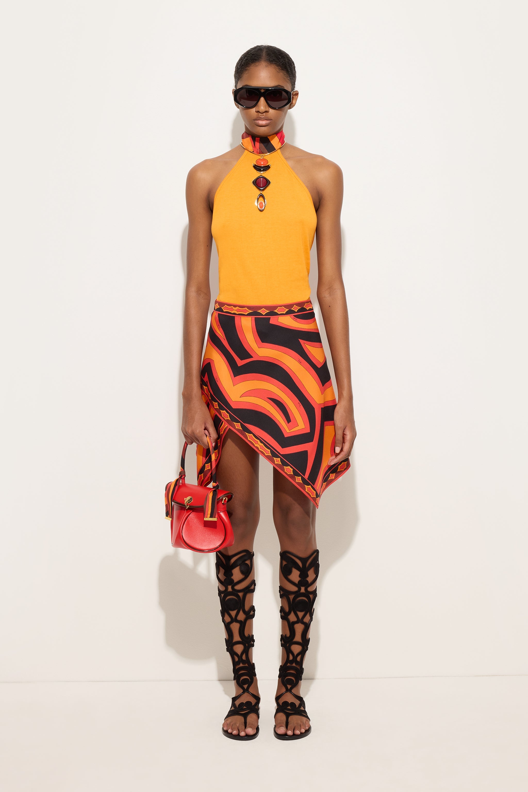 Emilio Pucci Labirinto jupe soie orange noir