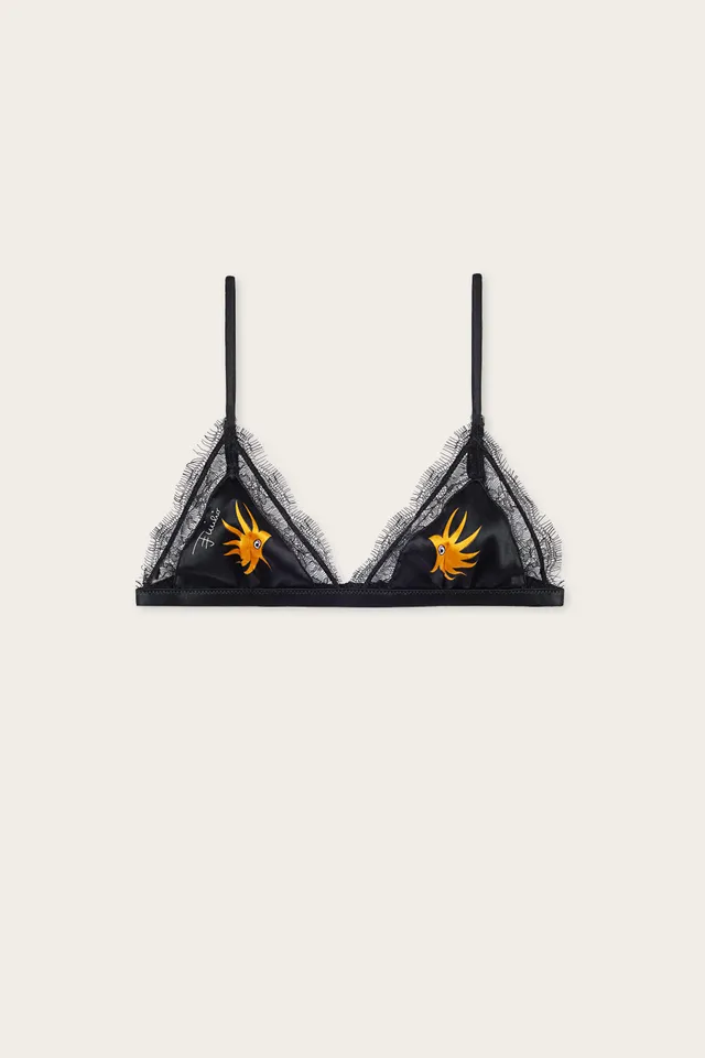 Emilio Pucci Bralette Satin Soie Noir Doré XS