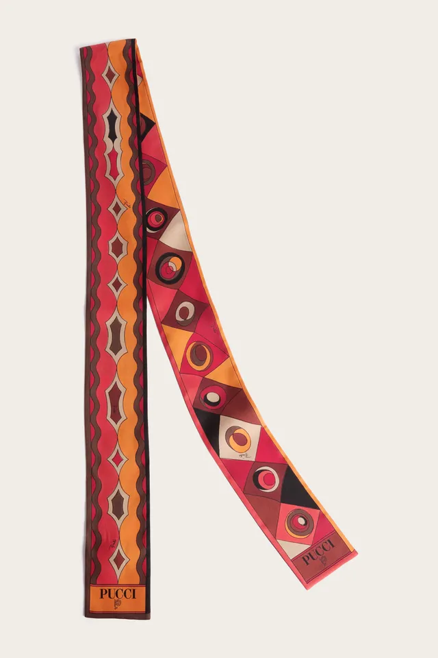 Emilio Pucci Mix foulard soie orange noir 8x160 cm
