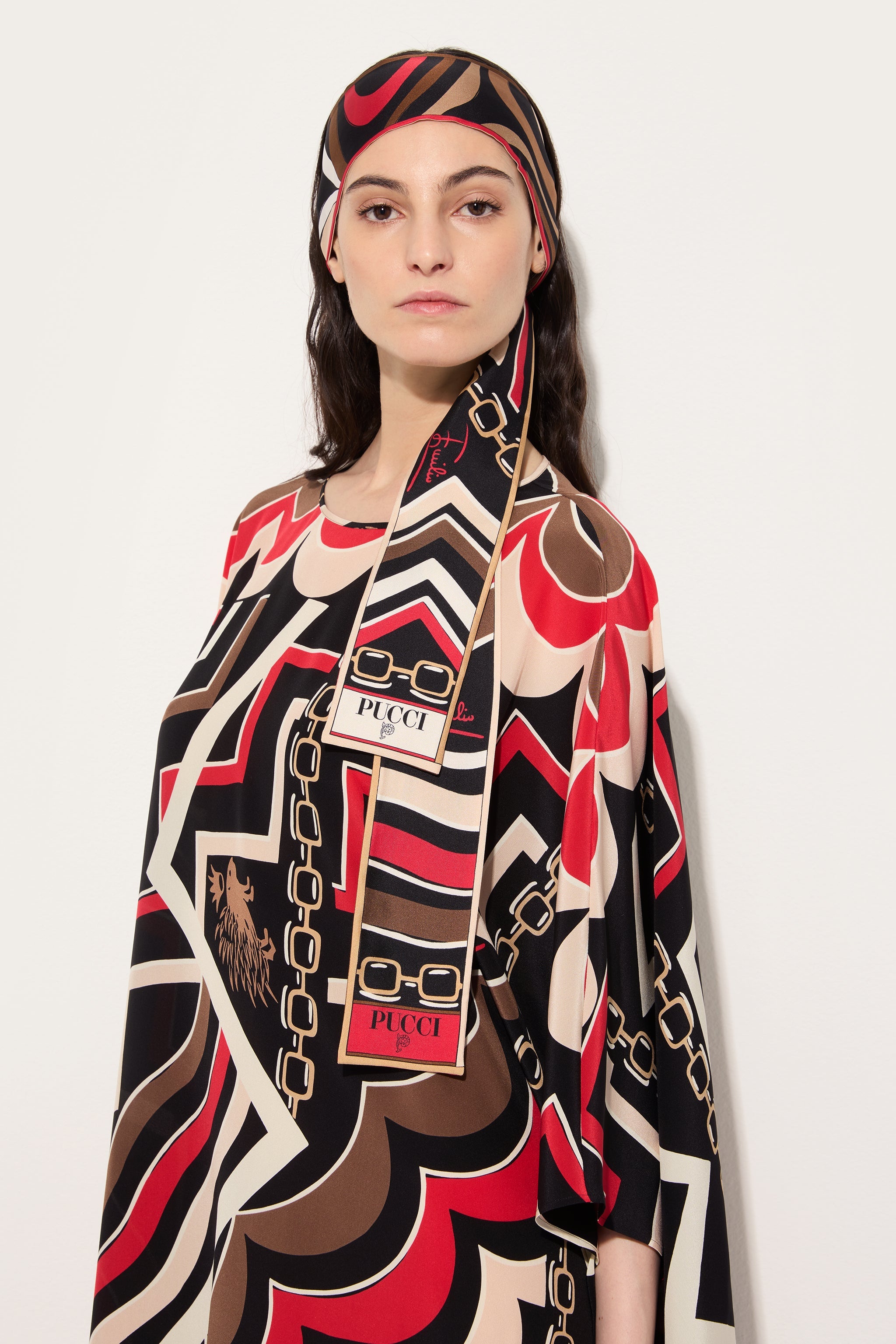 Emilio Pucci Silks foulard soie gold red 8x160 cm