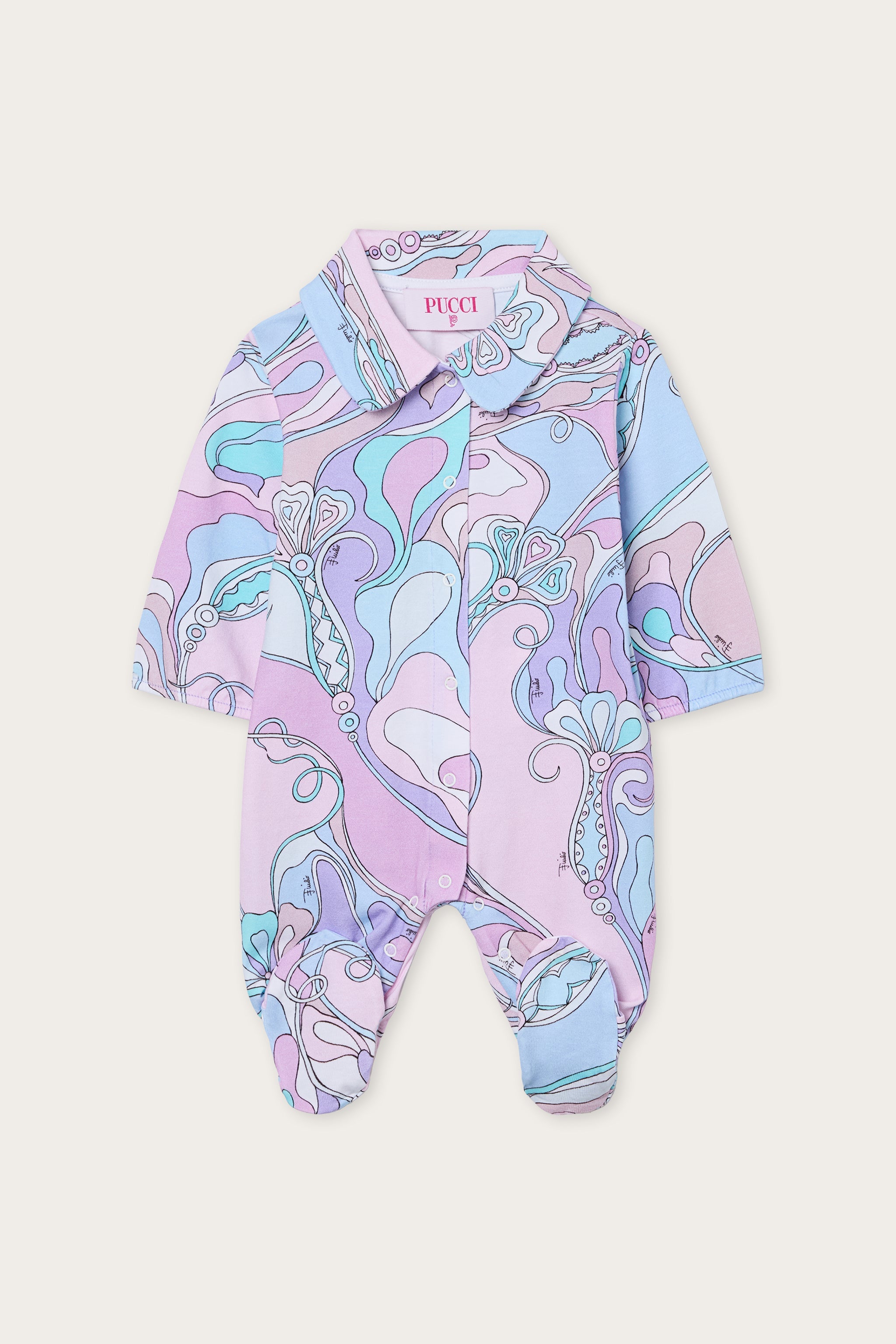 Emilio Pucci Orchidee grenouillère coton rose bleu 6M