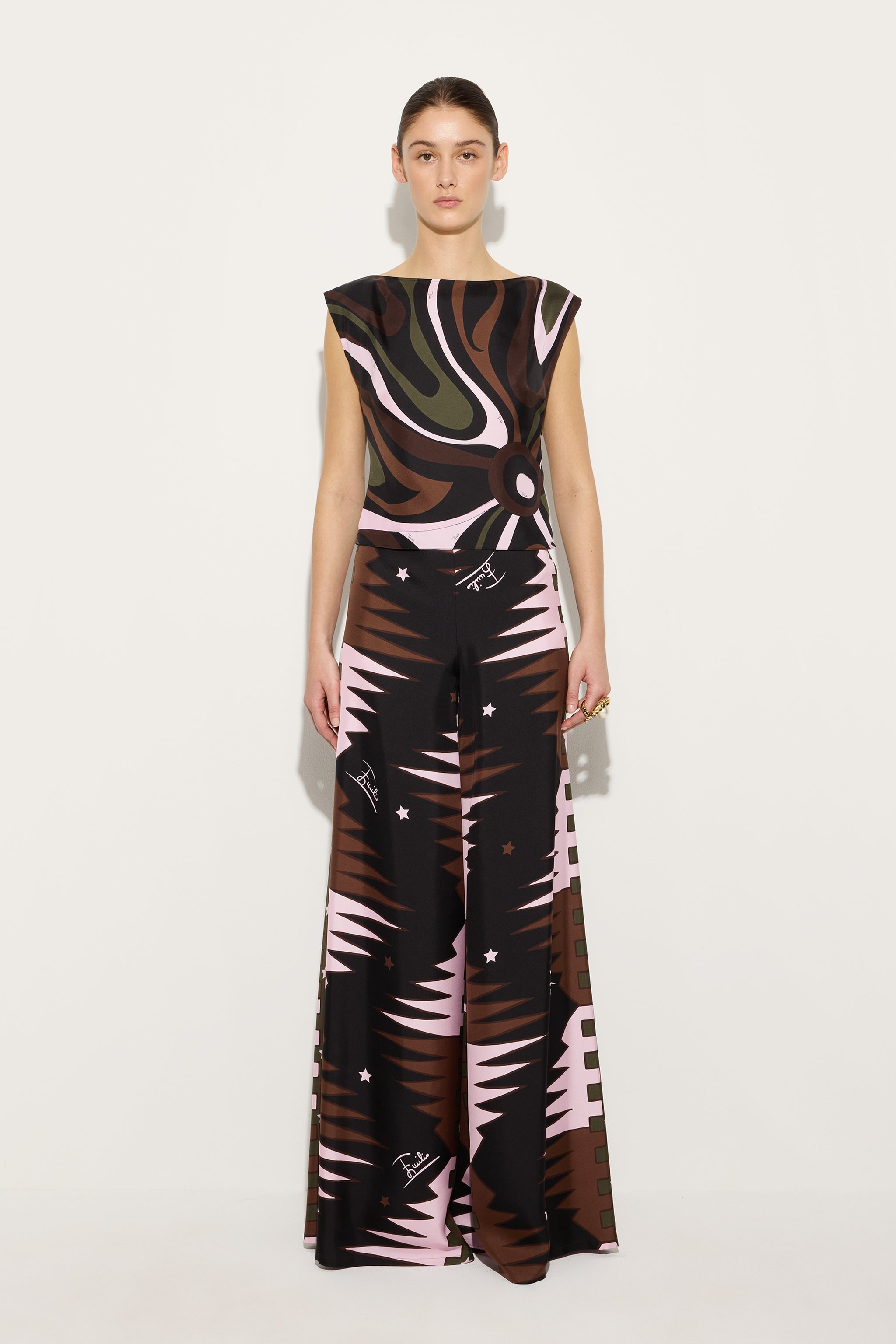 Emilio Pucci Valdimontone pantalon soie kaki rose