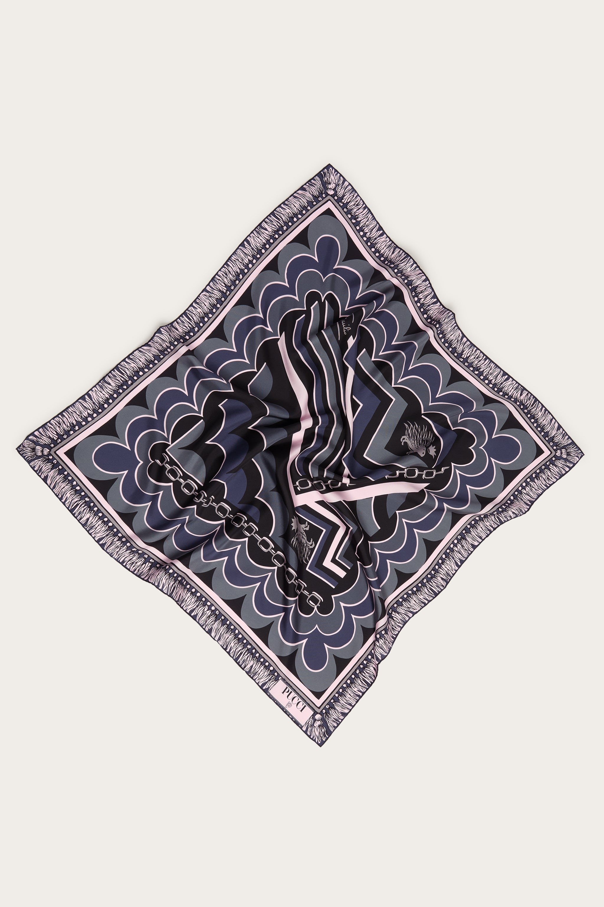 Emilio Pucci Istrice foulard soie noir rose 90x90