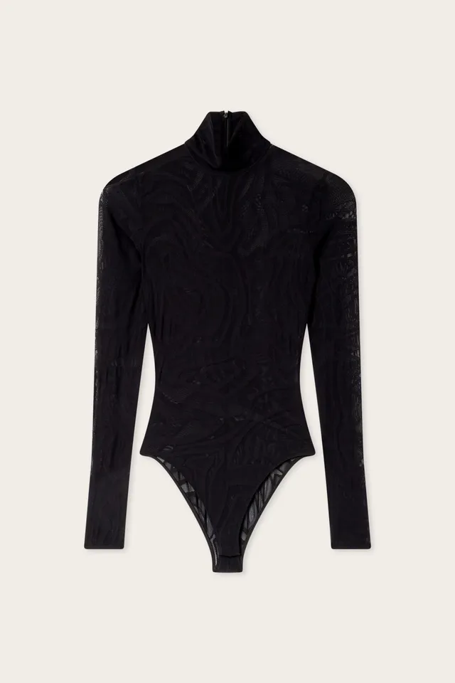 Emilio Pucci Body tulle jacquard noir col haut