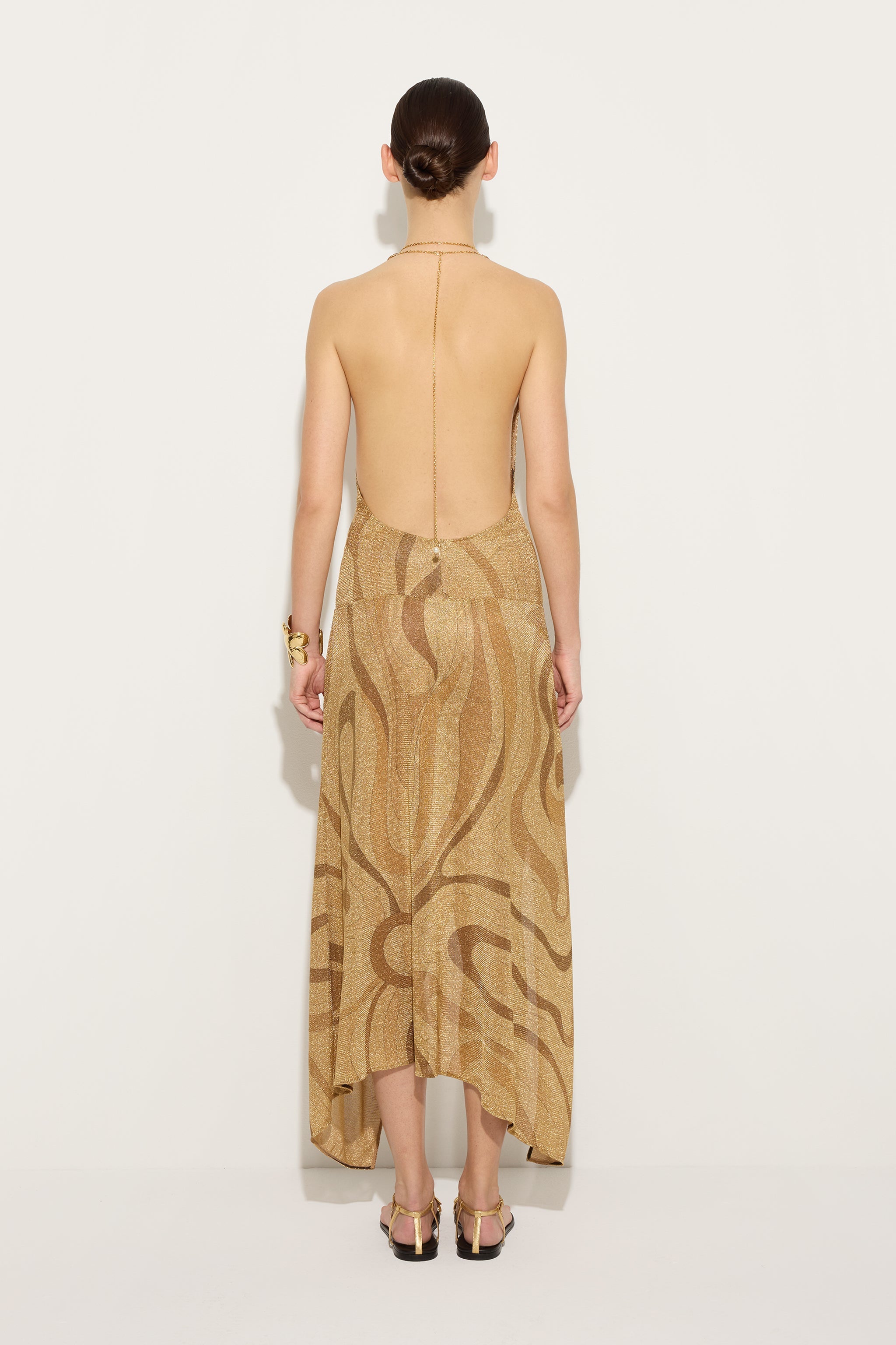 Emilio Pucci Robe Lurex Or 38 Imprimé Marmo Fente