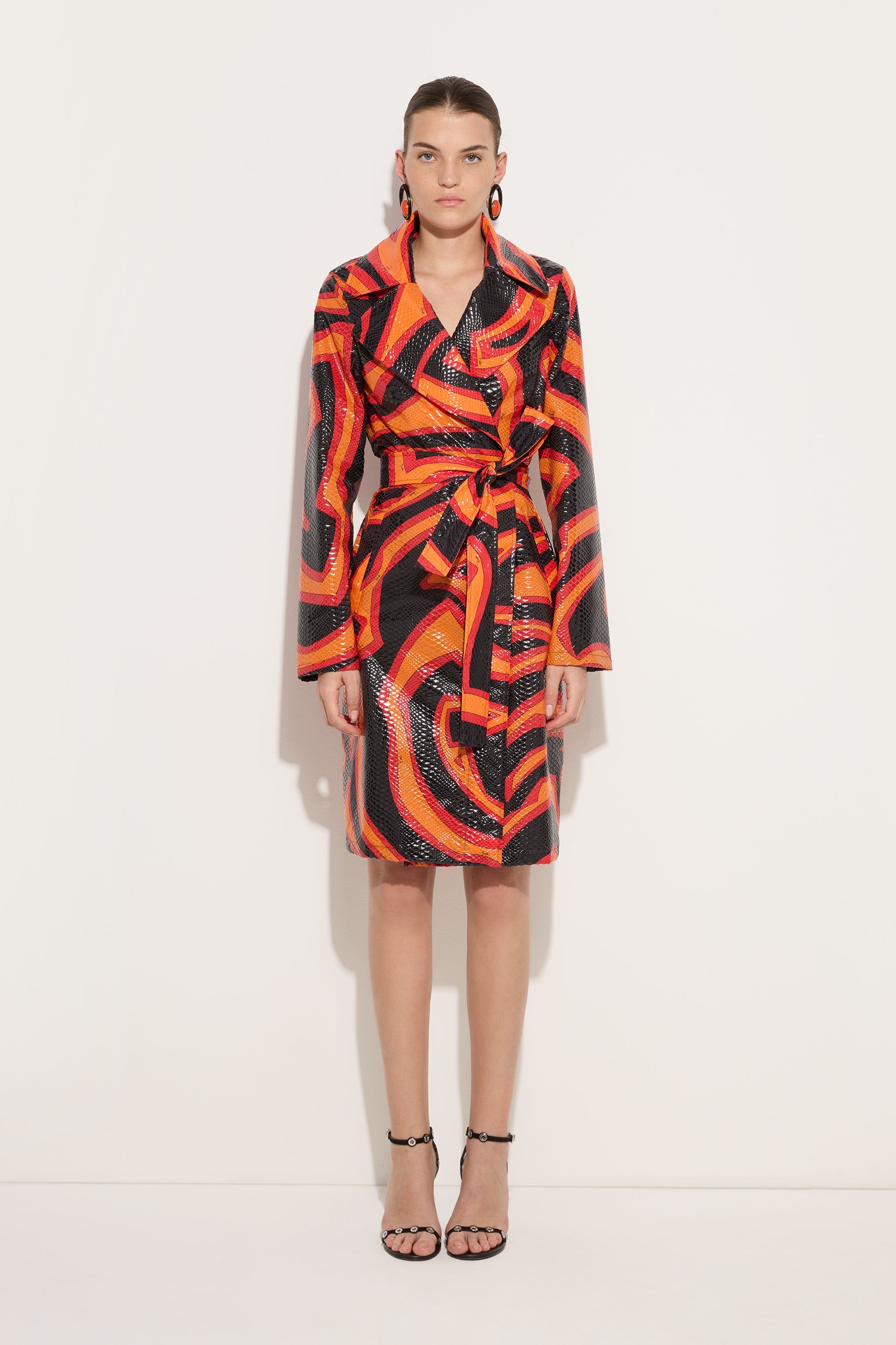Emilio Pucci Labirinto trench orange noir nylon soie