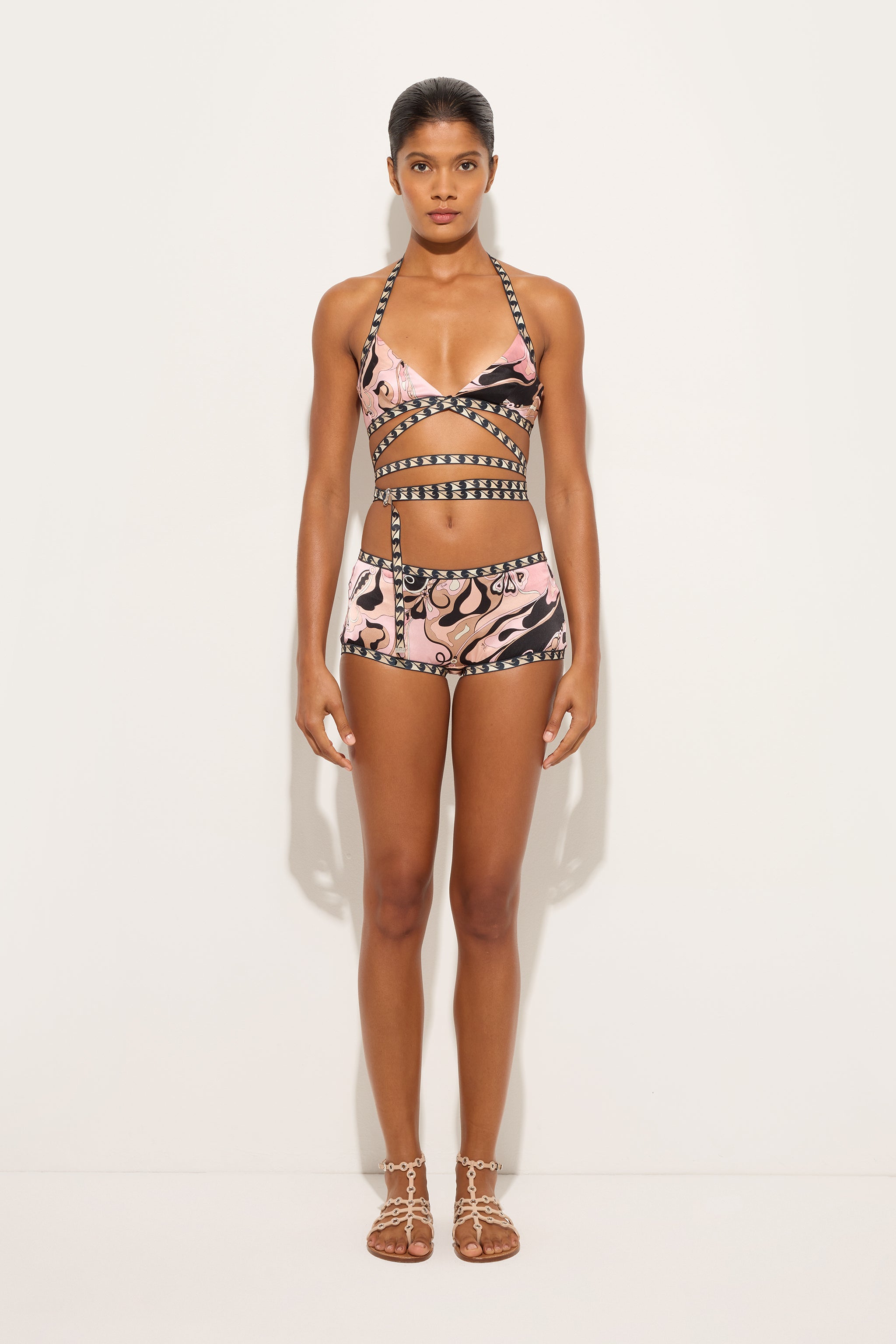 Emilio Pucci short Orchidee satin soie nude XS