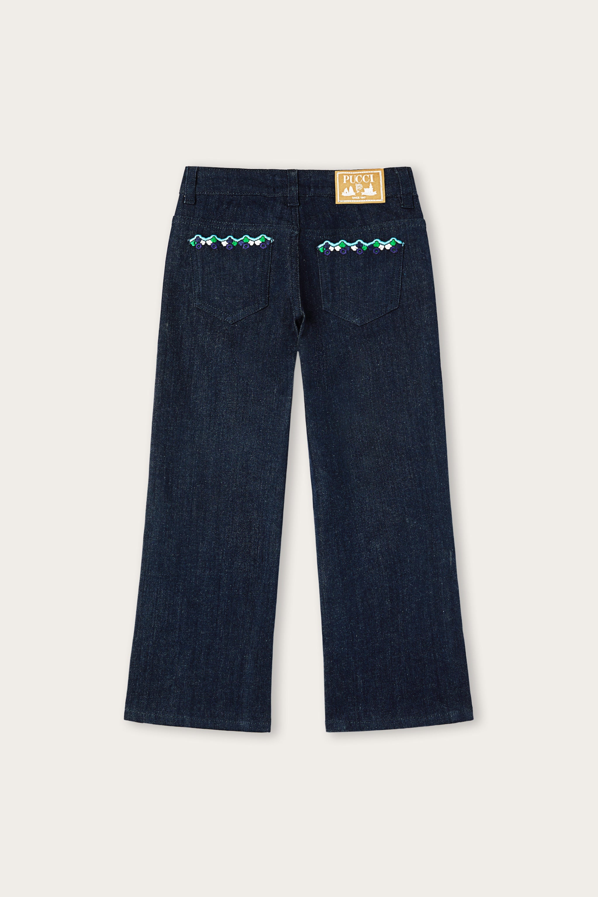 Emilio Pucci pantalon patte denim brodé fille bleu