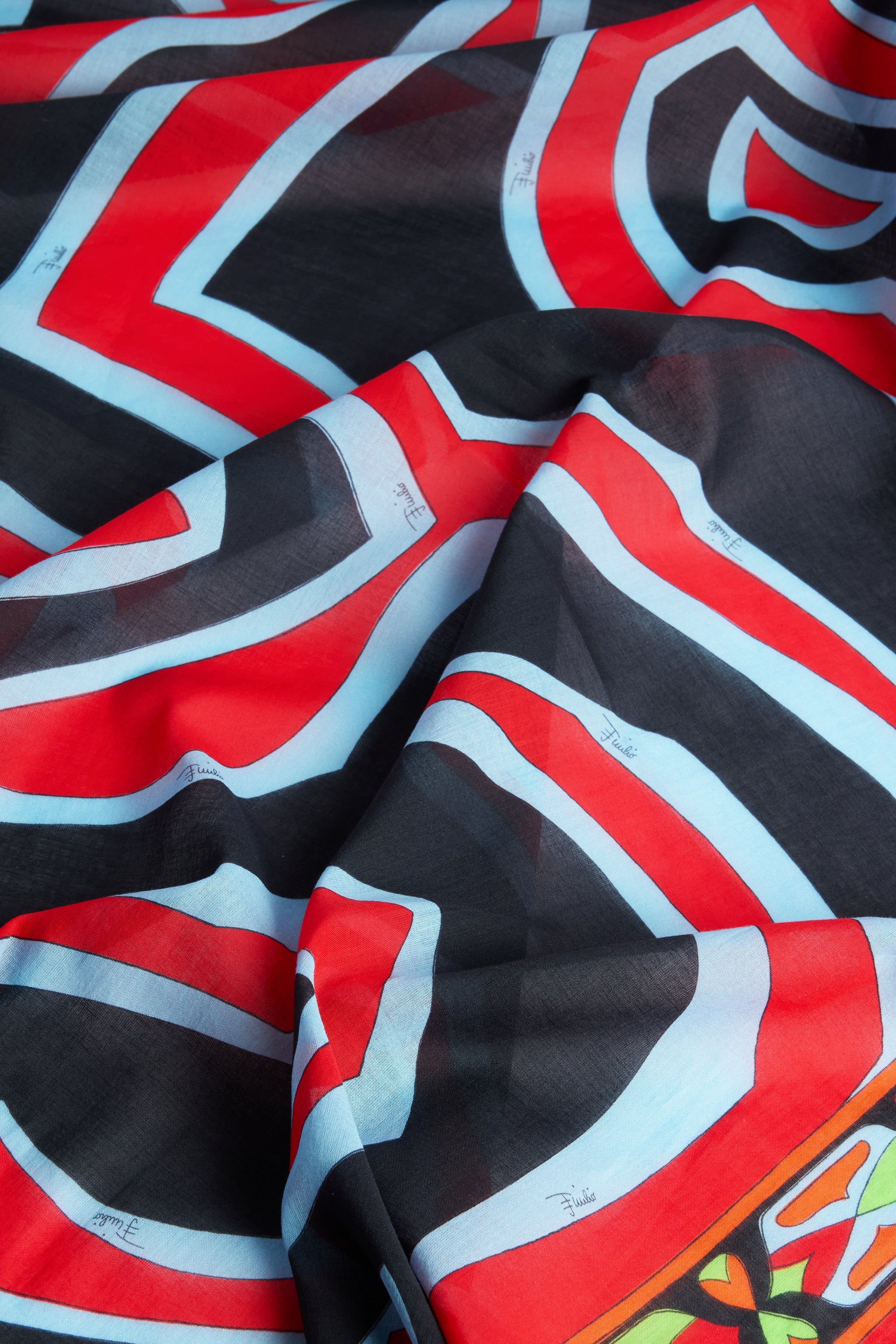 Emilio Pucci Labirinto Paréo coton rouge bleu OS