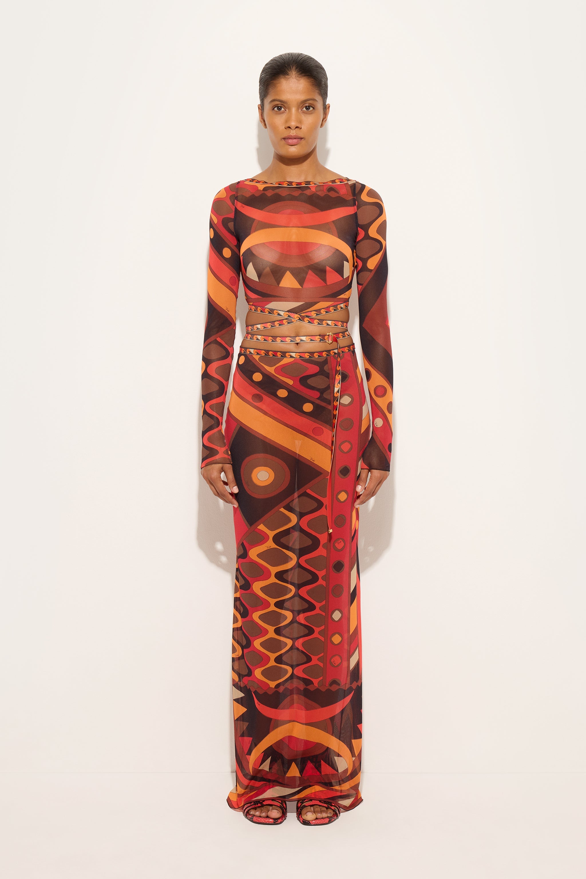 Emilio Pucci Vivara crop top tulle orange noir
