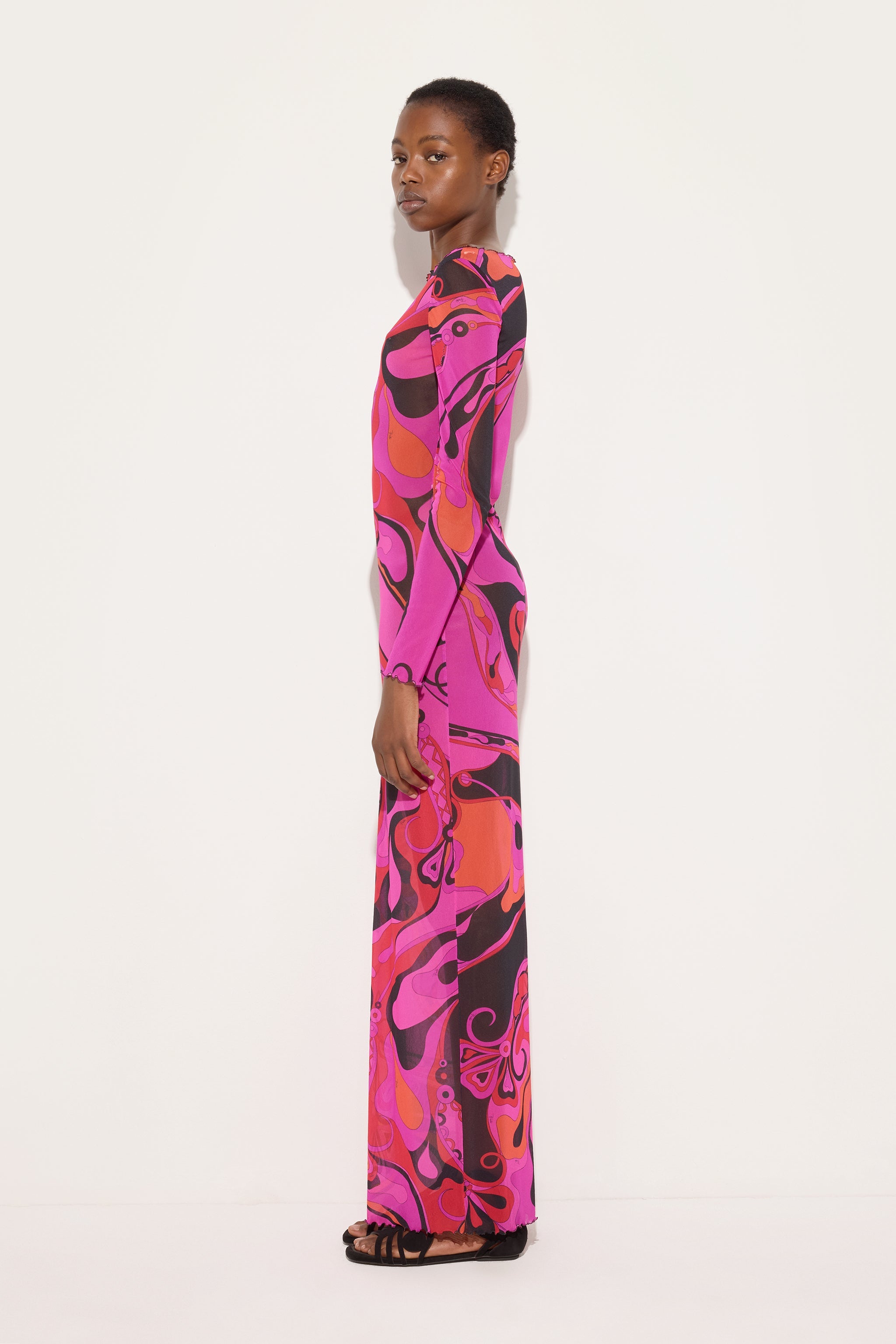 Emilio Pucci Abito in Tulle in Stampa Orchidee robe fuchsia