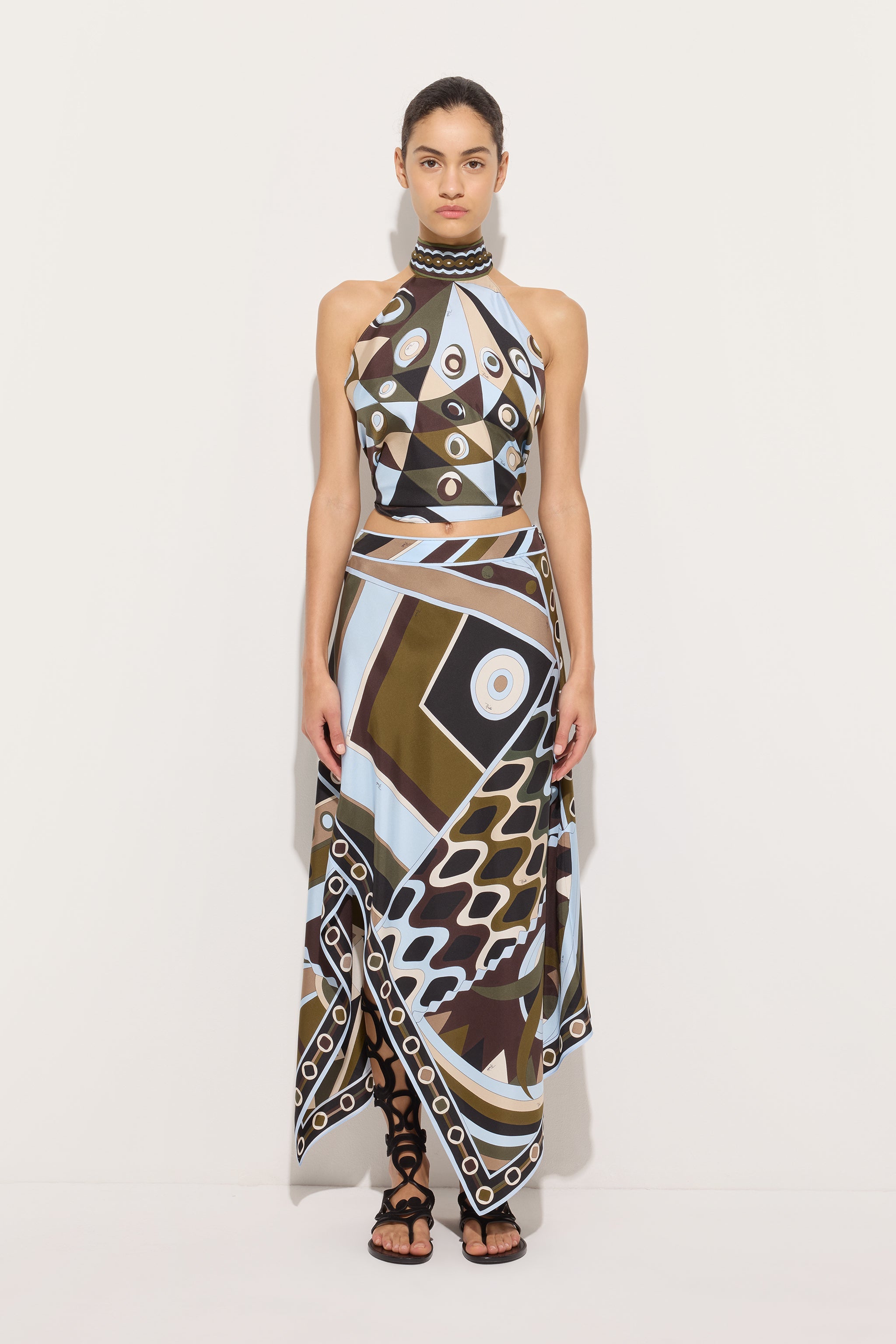 Emilio Pucci Skirts Vivara jupe soie kaki bleu
