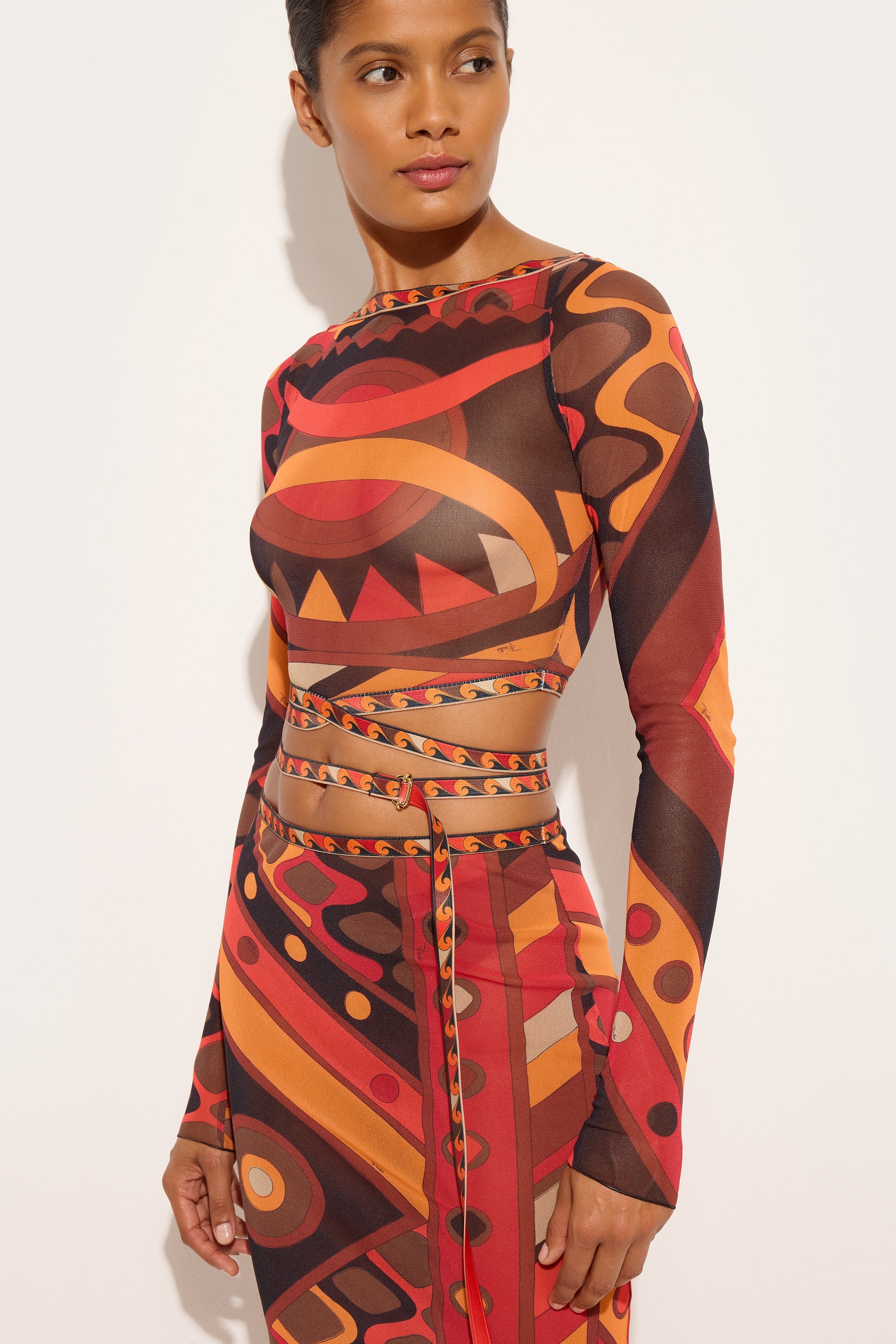 Emilio Pucci Vivara crop top tulle orange noir