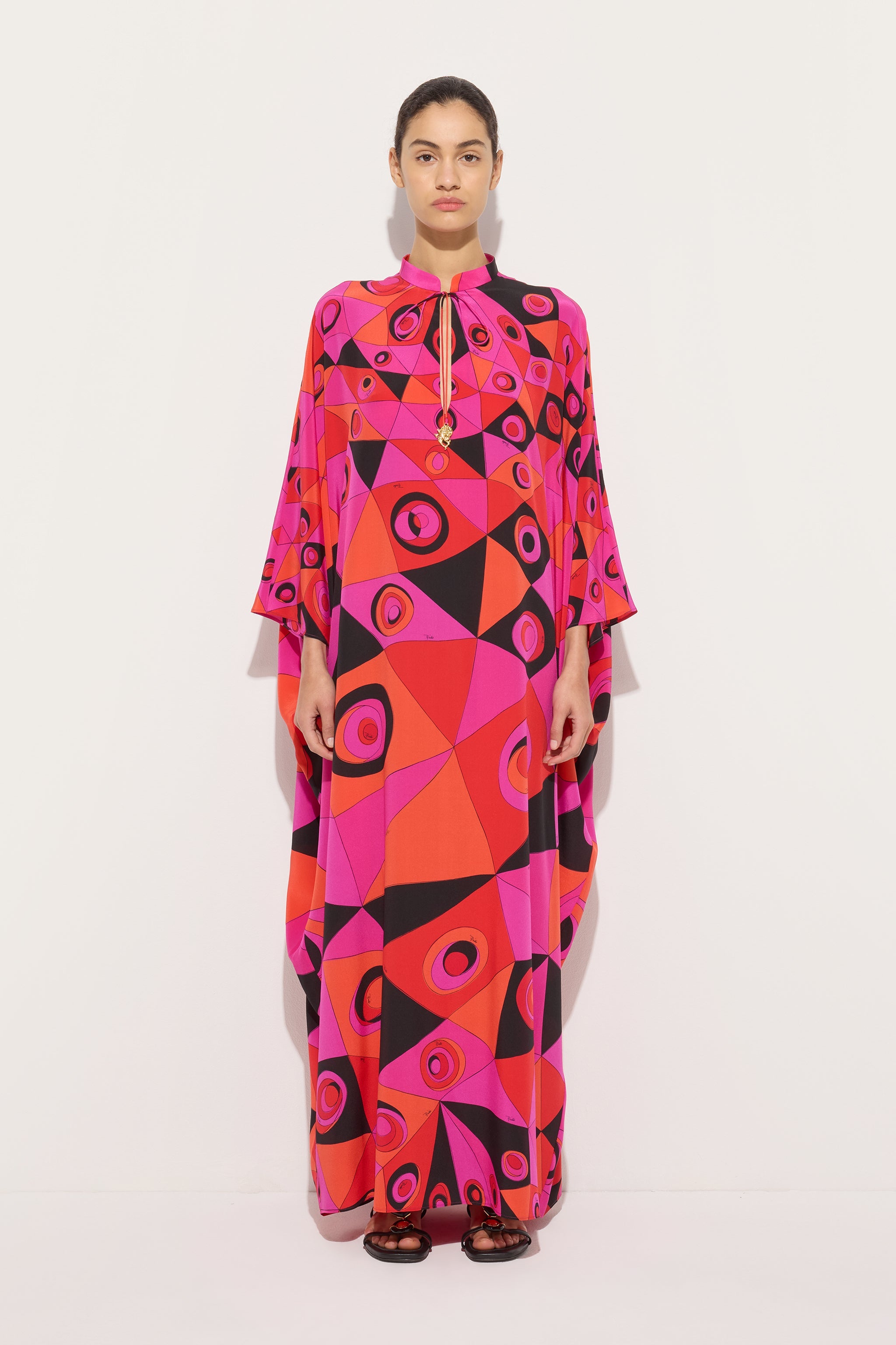 Emilio Pucci Occhi caftan soie fuchsia noir