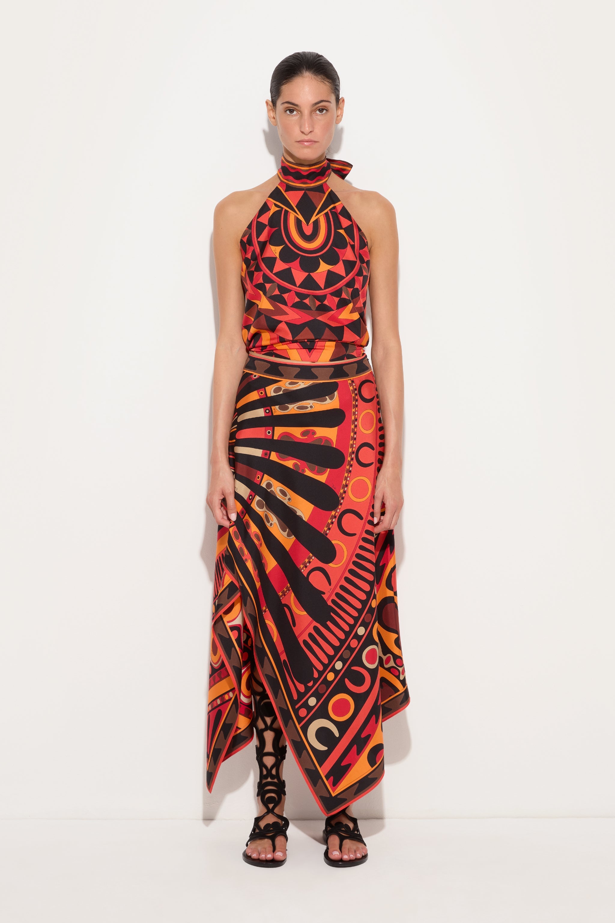 Emilio Pucci Soleil Jupe en soie orange/noir