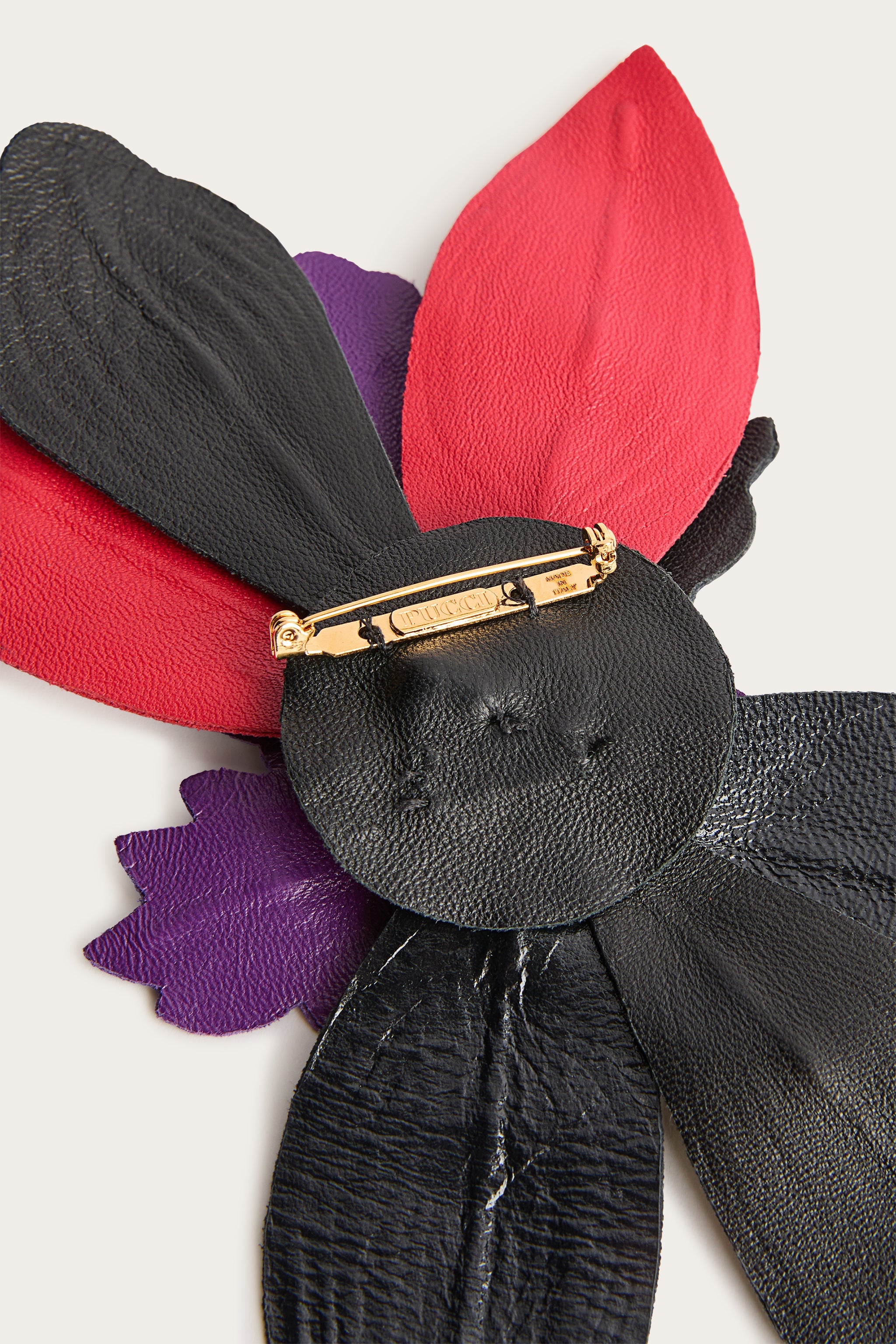 Emilio Pucci Jewellery broche fleur cuir multicolor doré