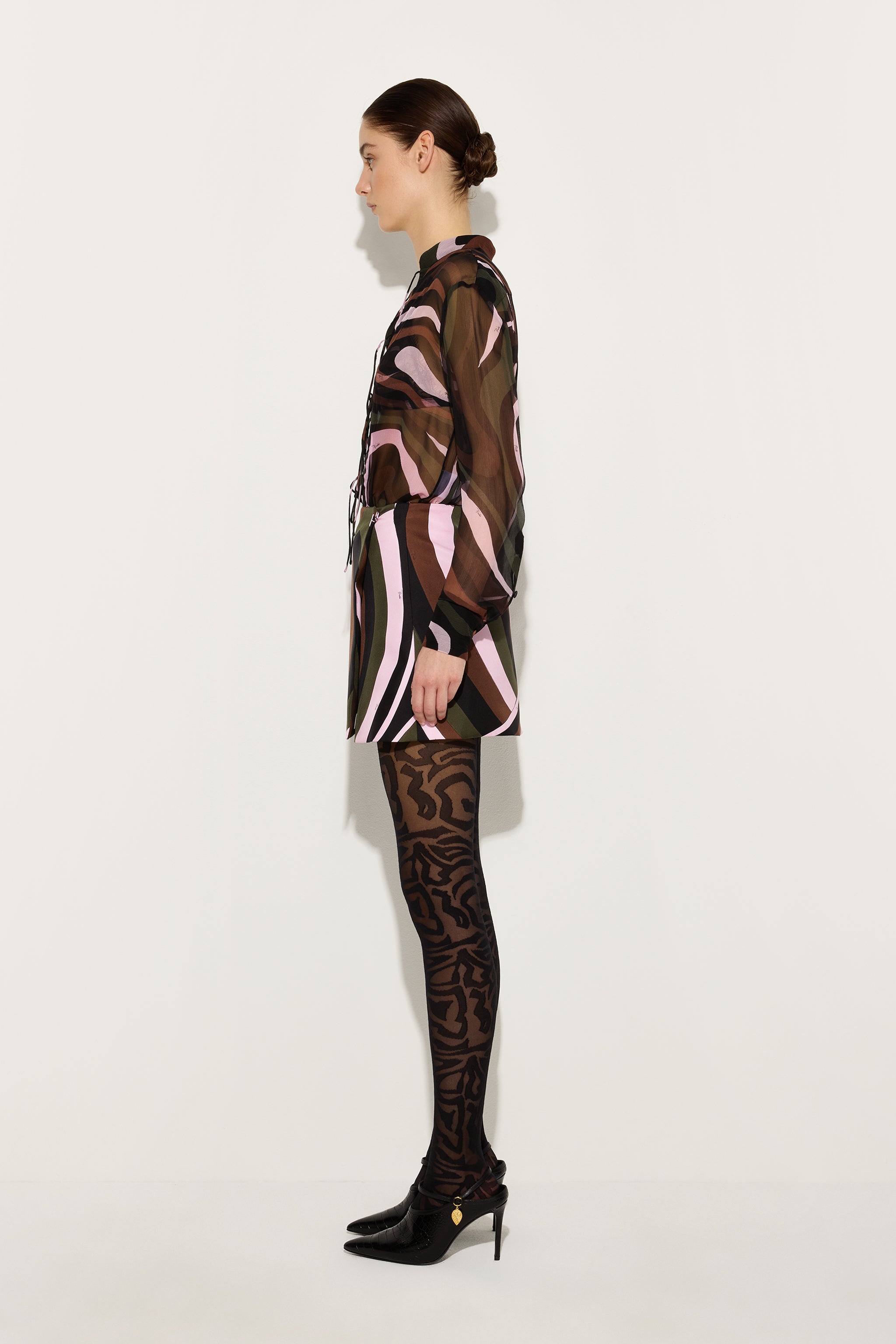 Emilio Pucci Iride jupe soie kaki rose portefeuille