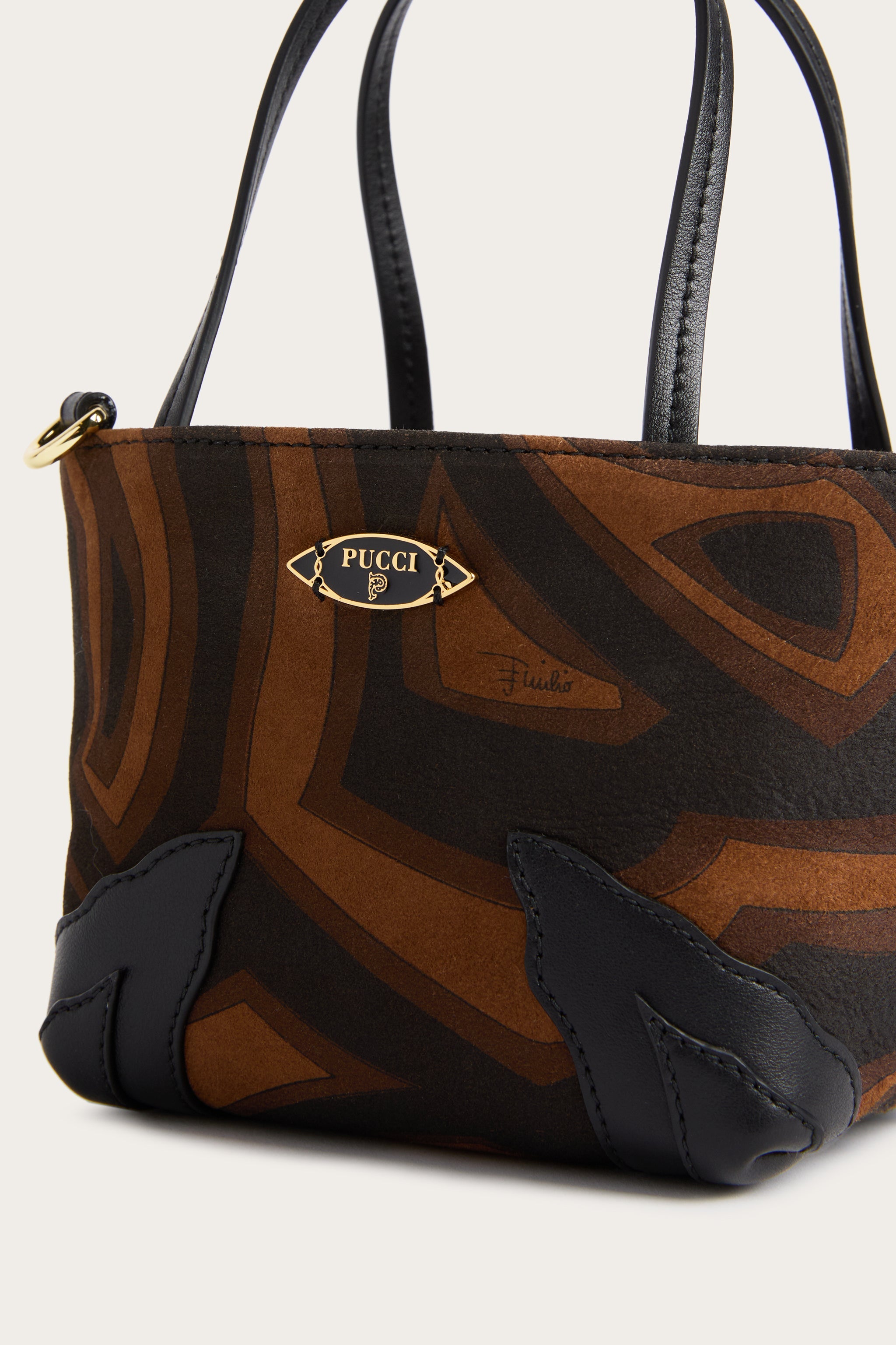 Emilio Pucci Palio mini tote noir or suède labyrinthe