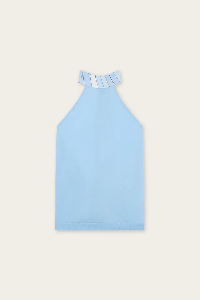 Emilio Pucci Top Foulard haut coton bleu clair twist dos