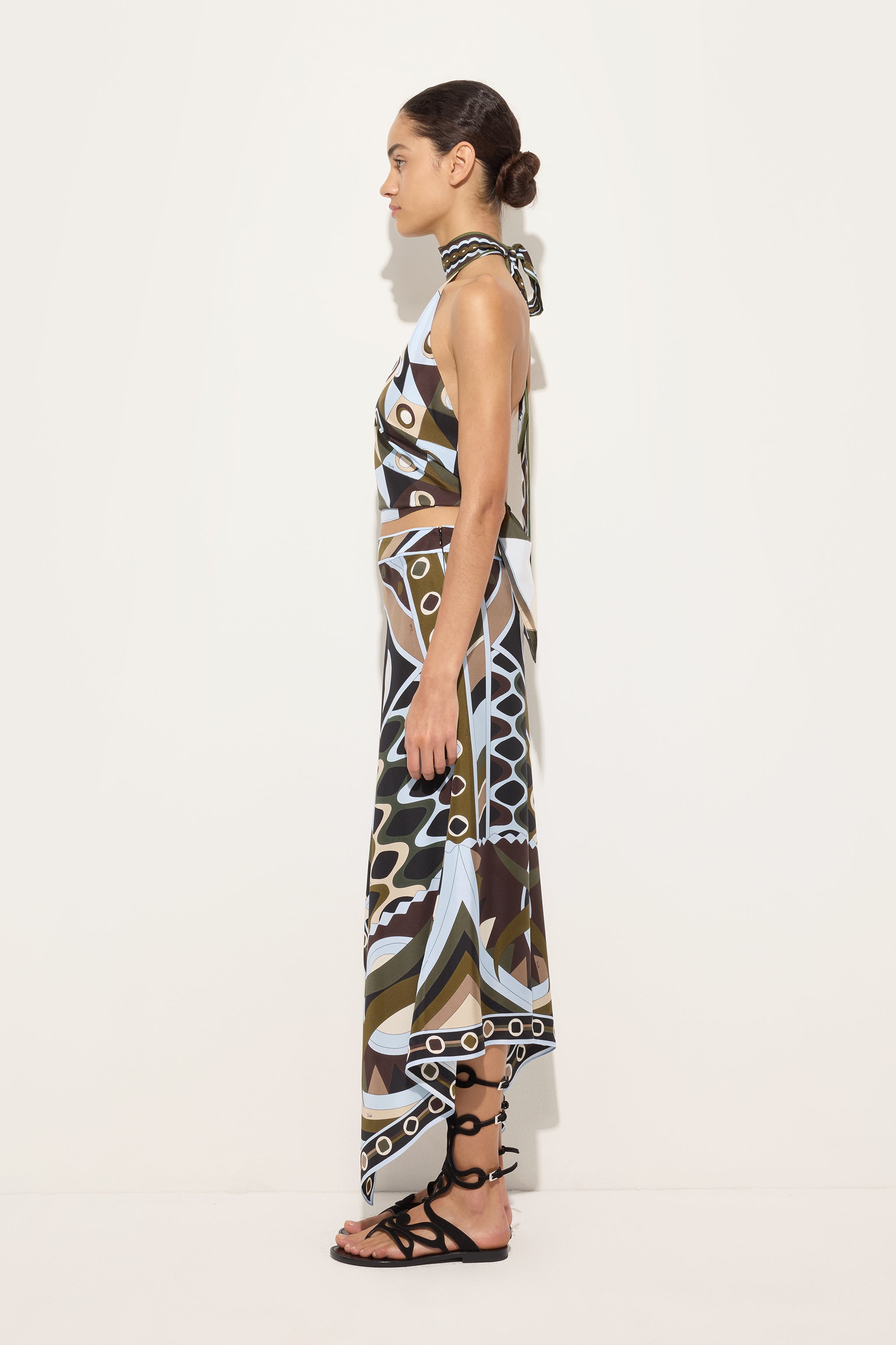 Emilio Pucci Occhi top soie kaki bleu
