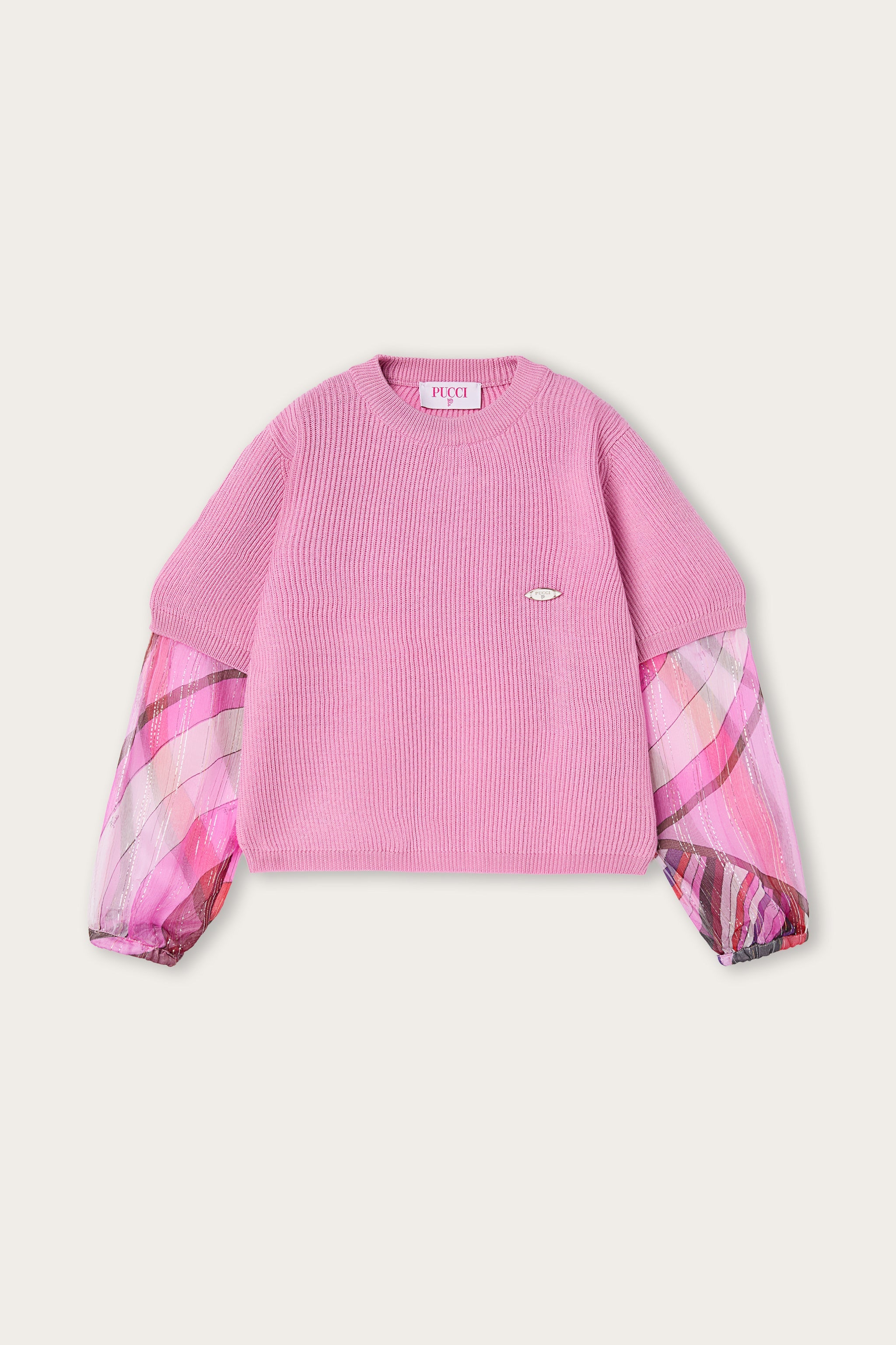 Emilio Pucci Junior Pull Laine Rose Manches Voile