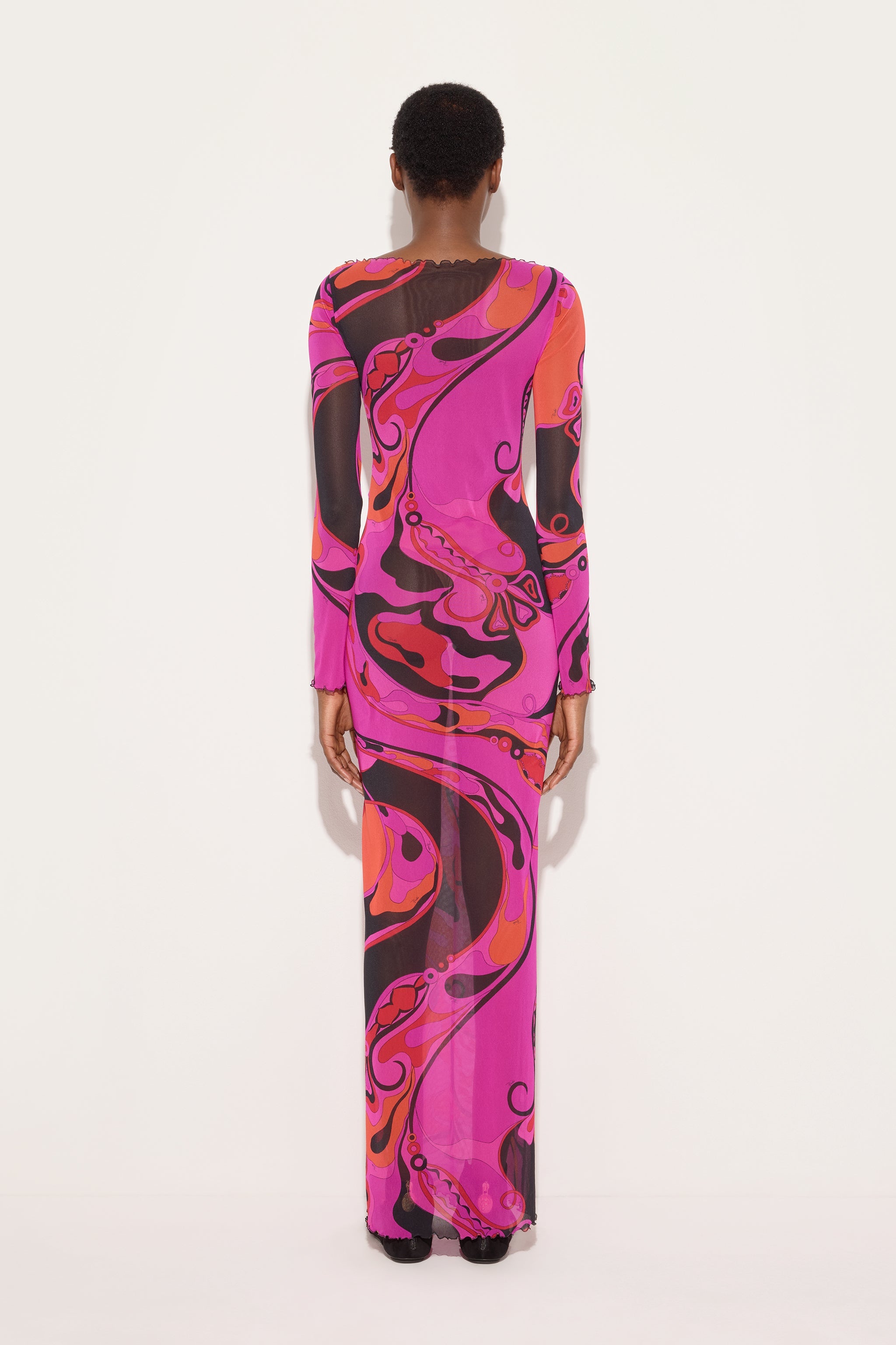 Emilio Pucci Abito in Tulle in Stampa Orchidee robe fuchsia